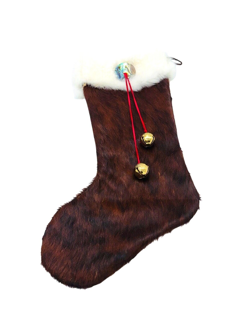 Handmade Cowhide Brown Christmas Stocking Rabbit Fur 20" Western Cowgirl Boho